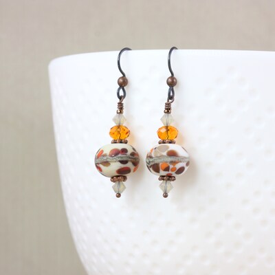 Brown and Copper Lampwork Earrings with Burnt Orange Crystals - image2